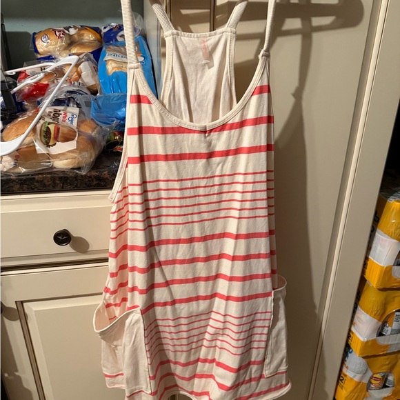 FP Movement by Free People Pants - FP Movement by Free People Cream Romper with Coral Stripes